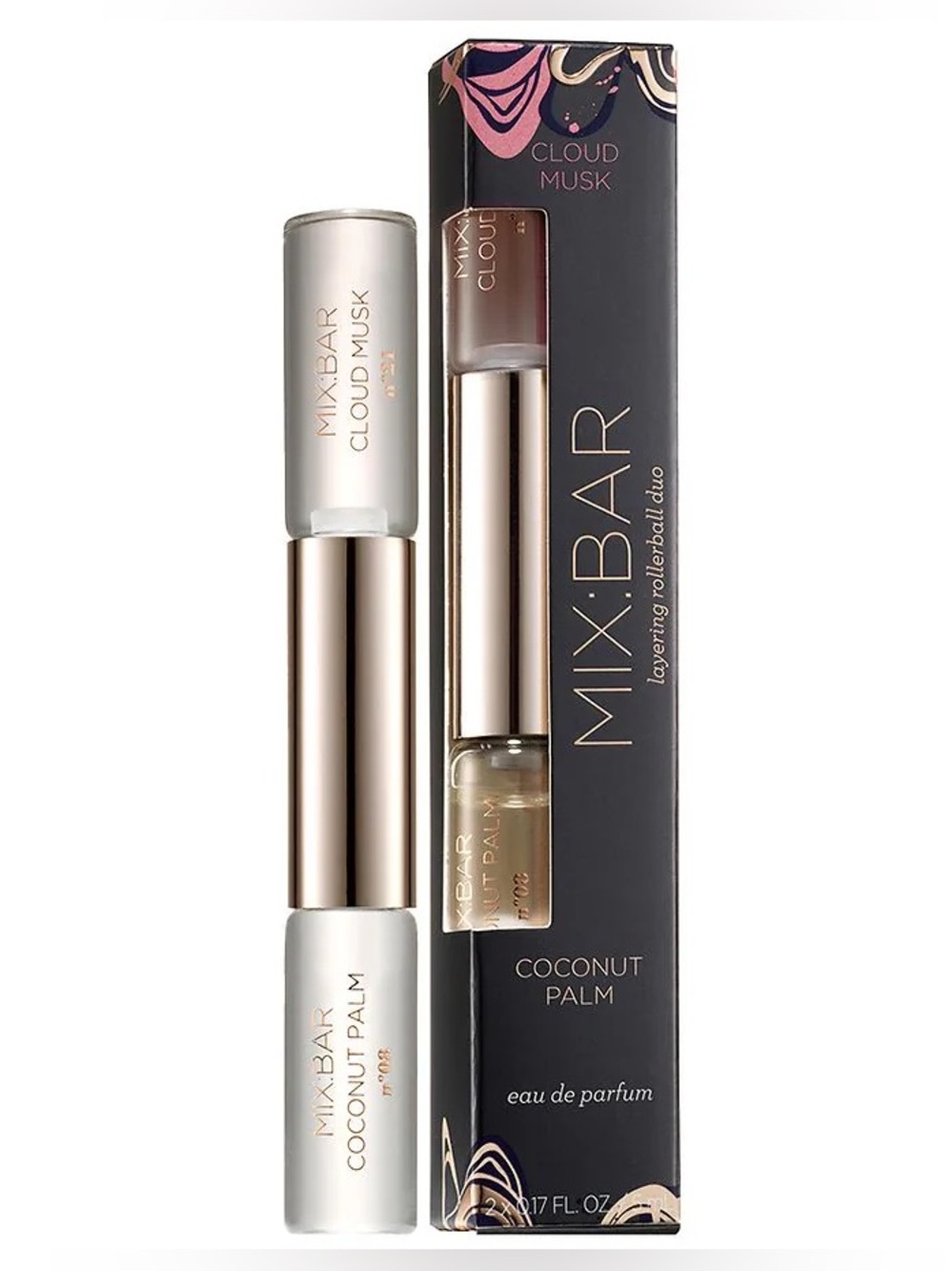 Mix Bar Layering Rollerball Duo~2 Scents~.17oz Each~Coconut Palm & Cloud Musk